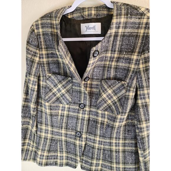 YARELL Yellow and Gray Pure New Wool Made in Poland Blazer Jacket Womens SZ 8 - Picture 3 of 8